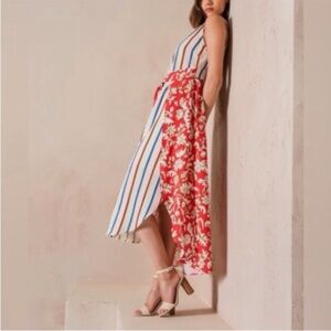 Gabby Isabella White & Red Stripe Sleeveless Shirt Dress